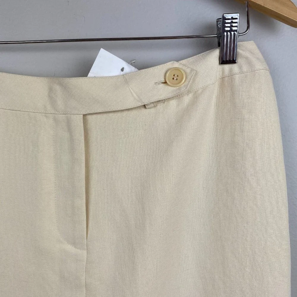 Emanuel Ungaro Pencil Skirt 12 Linen Blend Cream Above Knee Tabbed Waist Office‎